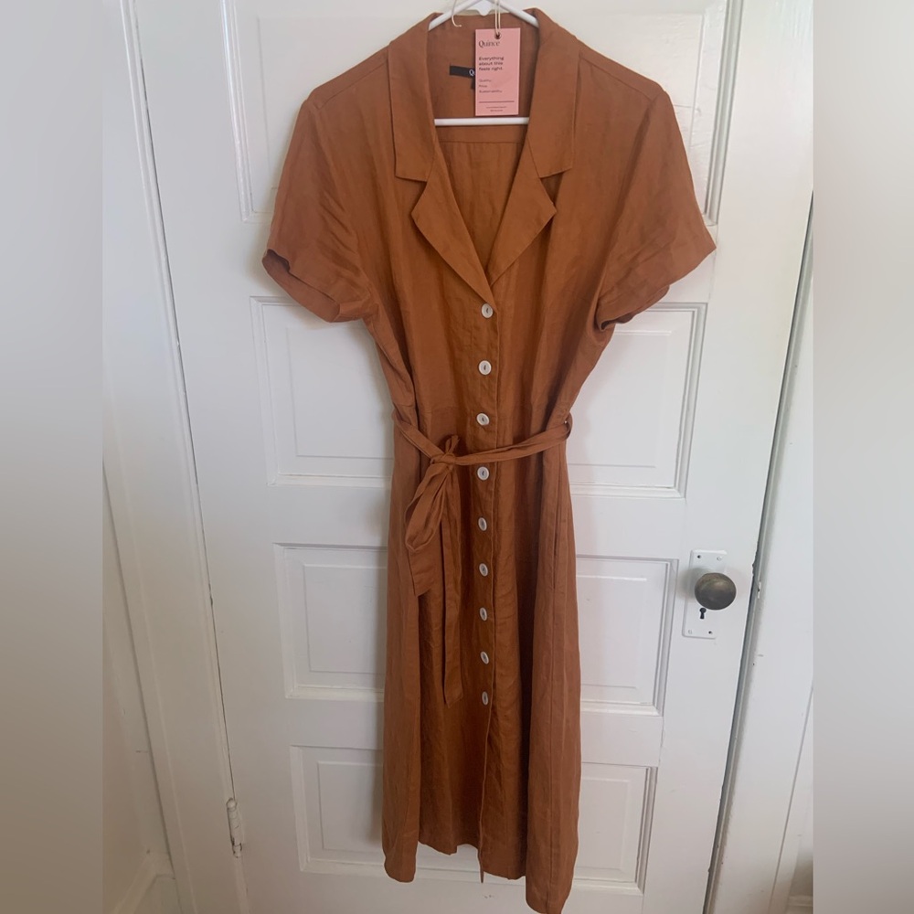Quince linen button front shirt dress